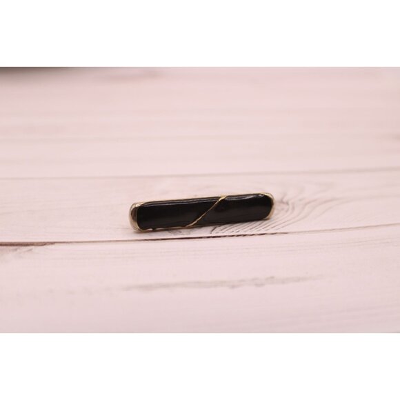 Vintage Black Enamel Gold Bar Pin Brooch Direction One Lapel Hat Simple Elegant - Picture 7 of 8